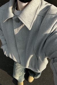 美式复古棉衣外套男秋冬季新款潮牌加厚cleanfit毛呢翻领夹棉夹克图片