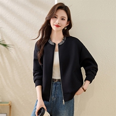 休闲珠片绣黑色外套女春季欧洲站大码上衣2025年新款时尚女装，女装短外套，美沁