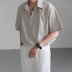 短袖衬衫男夏季宽松休闲半袖美式潮流结构青少年黑色衬衣，男装衬衫，星座506A