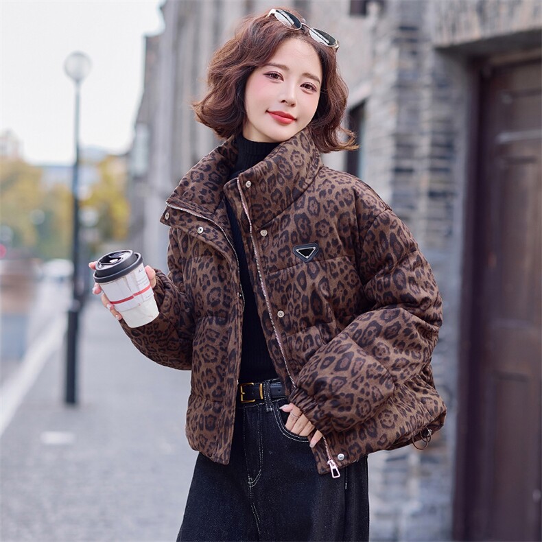 时尚豹纹立领短款羽绒服女2025冬季新款美式炸街高级感白鸭绒外套,女装羽绒服,慧尚依恋