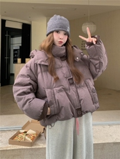 现货小个子连帽短款羽绒服女冬季新款白鸭绒洋气保暖外套面包服，女装羽绒服，网红馆