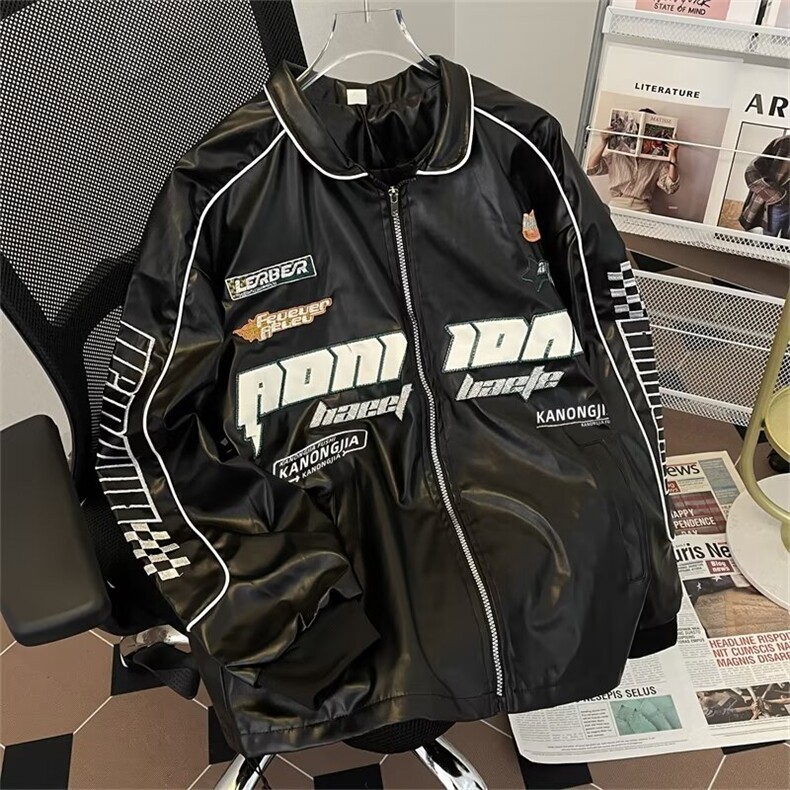 PU皮衣夹克外套男秋冬飞行员机车服潮牌宽松大码上衣PJ26,男装夹克,星座1116A-1（原606A）