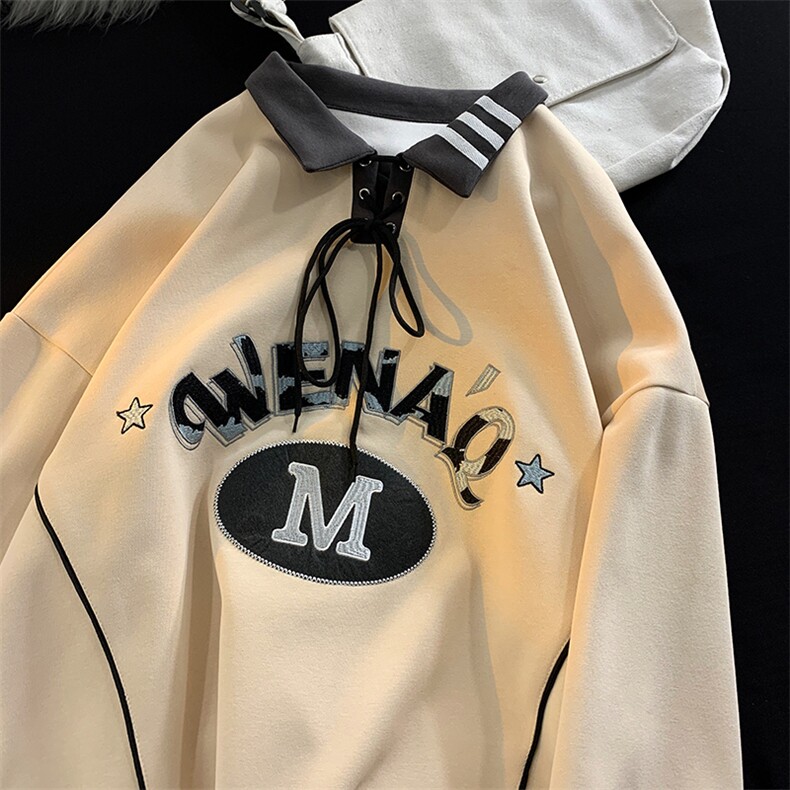 2024新款春装学院风卫衣男设计感潮流重工刺绣情侣外套暖光图P68，男装卫衣，电商C306-1