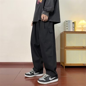 男秋季新款休闲裤长裤时尚潮牌秋季直筒宽松型工装裤纯色Y757P38图片