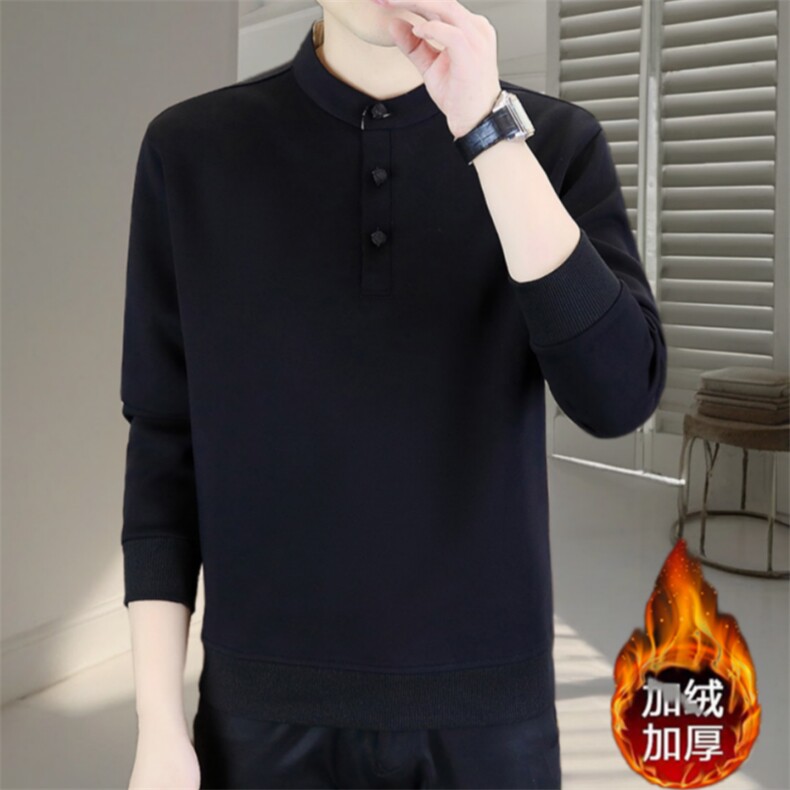 秋冬风盘扣刺绣卫衣长袖T恤唐装大码男士小衫XF6566-P70加绒P78,男装T恤,星座1105-3