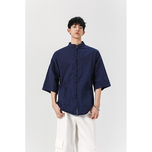 8XL-M  风大码夏短袖衬衫男外套棉麻七分袖上衣CS505P60控78图片
