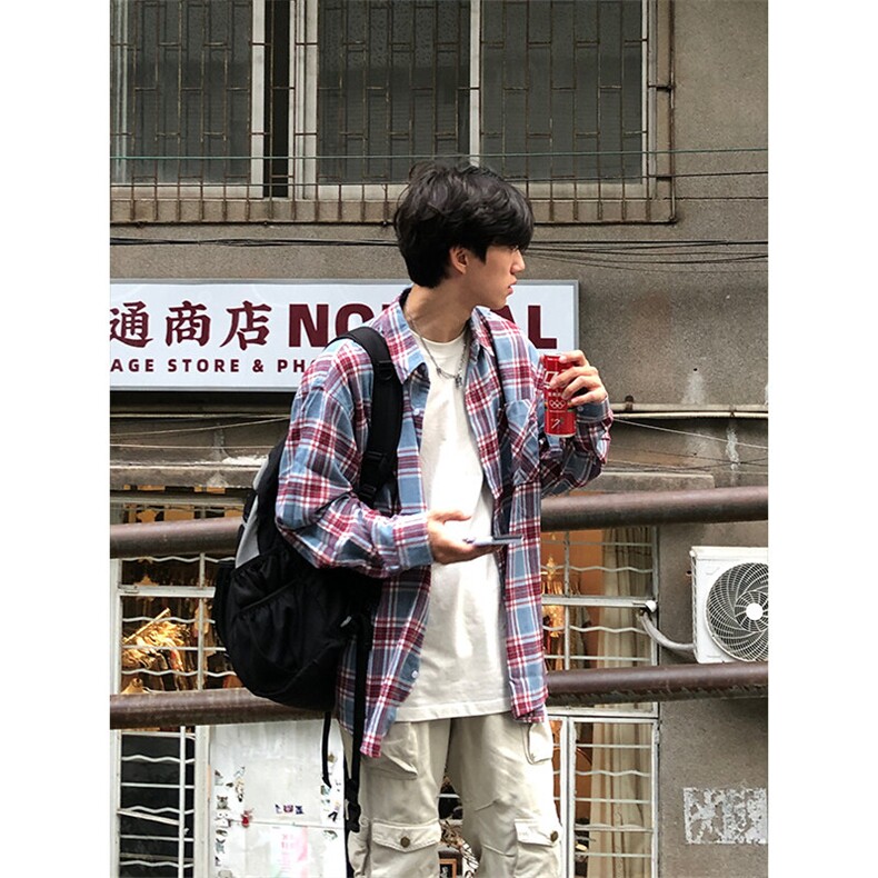 特P38无差价 新款秋季百搭格子时尚长袖衬衫-HS2289 港风街头图片