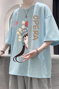 HT73161-P22 京剧脸谱 华夫格t恤男短袖男大码五分袖 大皂风图片