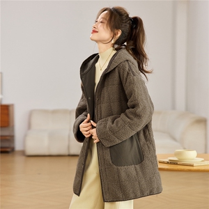 叶笙衣82592棉布拼泰迪绒长款外套，女装棉衣/棉服，叶笙衣