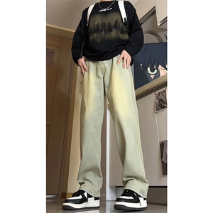 水洗做旧牛仔裤男款春秋美式高街潮牌微喇直筒裤子KZ008P60加绒70图片
