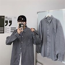 秋季新款港风休闲宽松衬衣外穿条纹百搭长袖衬衫男CS23/，男装衬衫，电商D202