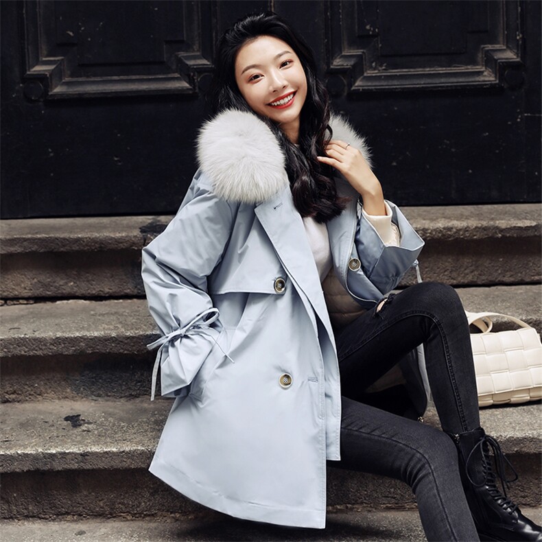 时尚保暖女士羽绒服冬季新款宽松收腰设计高品质白鸭绒填充可拆卸毛领显瘦百搭外套,女装羽绒服,阿舍尔精品