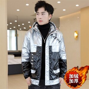 冬季亮上拼羽棉服男模特加厚夹克保暖外套工装棉衣蓝871加绒图片