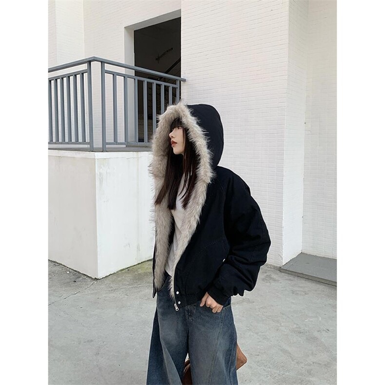 现货高品质美式高街冬季重磅硬挺短款座山雕毛领棉衣男女加厚外套，男装棉衣，电商A443