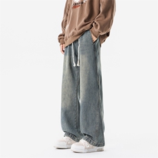 8XL-M加肥加大码牛仔裤复古直筒工装裤痞帅休闲阔腿长裤KZ9008P60，男装牛仔裤，电商B238