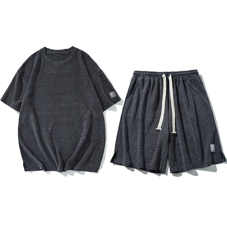高品质韩珠地新型面料宽松运动套装情侣短袖两件套T07P80控108，男装T恤，电商A140（原A102B-1）