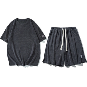 高品质韩珠地新型面料宽松运动套装情侣短袖两件套T07P80控108，男装T恤，电商A140（原A102B-1）