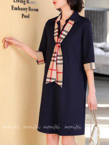 2021春装连衣裙配格子飘带，女装连衣裙，莫妮菲