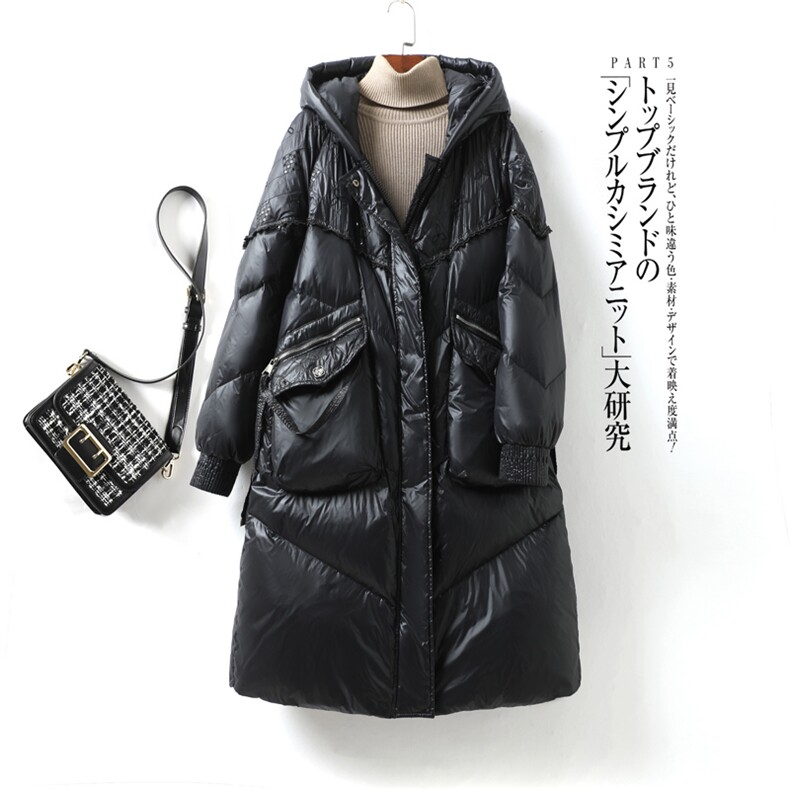 2022新款冬季白鸭绒长款羽绒服女时尚显瘦保暖外套,女装羽绒服,笃写