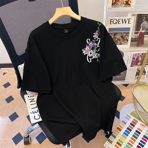重磅美式拉链纯棉短袖绣花t恤男夏季新款万针刺绣上衣S9386-特P43图片