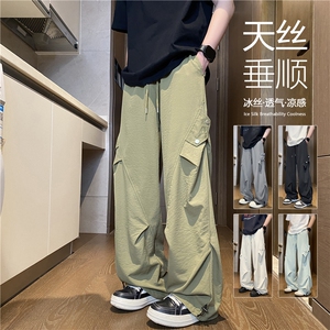 2026夏季新款假口袋机能褶皱宽松冰丝裤B315-K25735-特p30控58图片