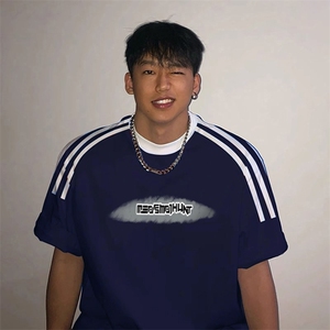 夏季美式高街重磅纯棉三条杠织带撞色男女短袖T恤ZD550-特P30图片