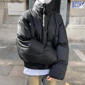 冬装重磅简约立领短款棉服外套男女加厚保暖宽松皮棉衣休闲面包服图片