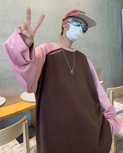 美式复古插肩袖拼接长袖T恤春秋季港风卫衣 HW88 P35图片