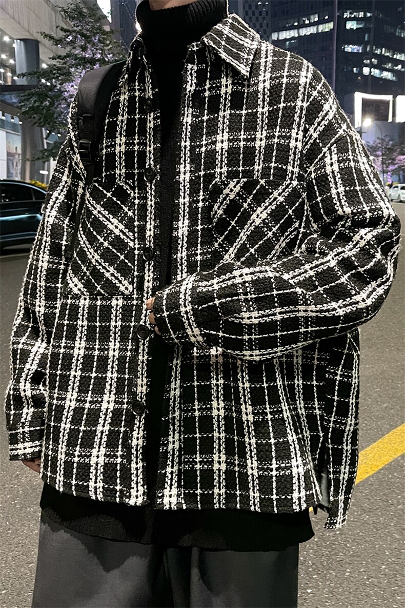 2021夹克男港风秋冬新款千鸟格呢料长袖外套男A071-C22-P68,男装夹克,电商A071