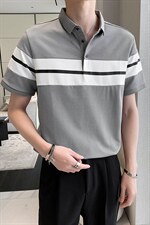 轻熟风条纹拼色简约韩版短袖tee青年Polo衫PL15/P50特控68图片