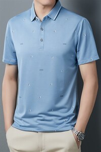 爸爸夏装碎花短袖T恤男翻领上衣宽松夏季新款中年男士休闲体恤图片