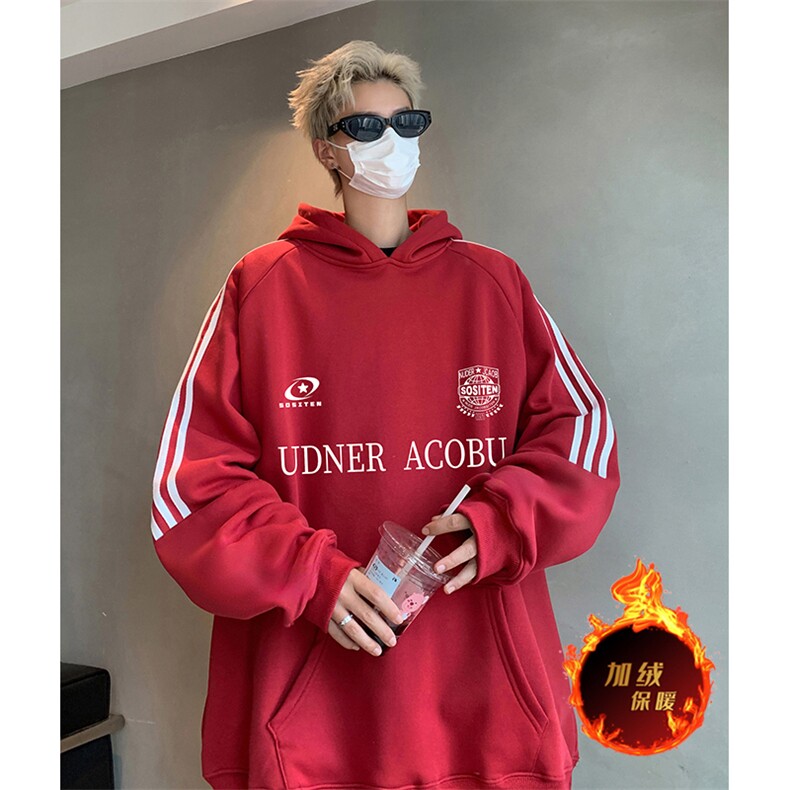 抖音得物供货提供视频秋冬重磅美式宽松织带连帽卫衣0495,男装卫衣,电商A486