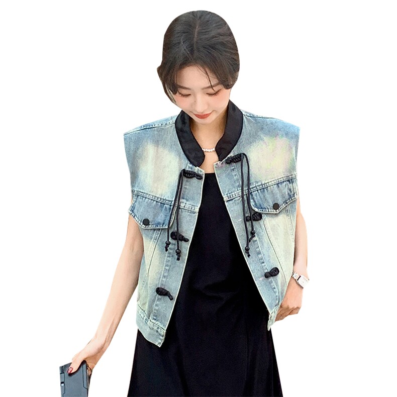 2025新款春夏季新中式牛仔背心时尚个性牛仔马甲女,女装马甲,2C233