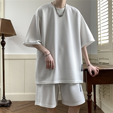 2026夏装休闲运动套装贴标休闲短裤潮男五分裤TZ707/P65白色，男装休闲套装，电商A094