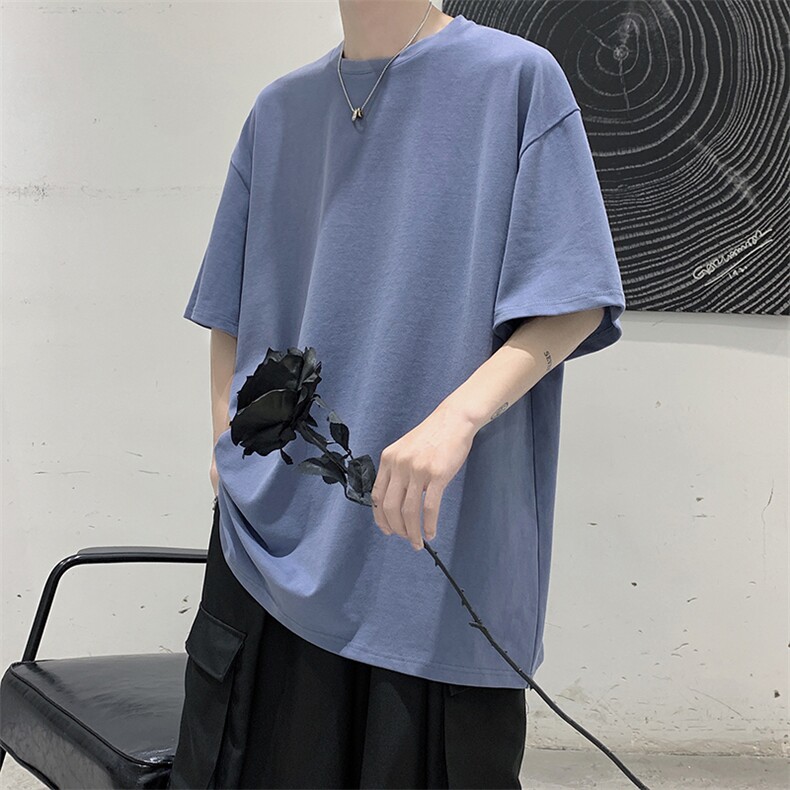 素色短袖t恤男生夏季2025新款潮牌半袖加肥大码宽松纯色圆领上衣,男装T恤,电商A102-1