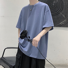 素色短袖t恤男生夏季2025新款潮牌半袖加肥大码宽松纯色圆领上衣，男装T恤，电商A102-1