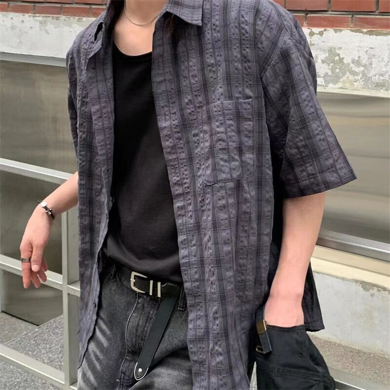 夏装~男式短袖衬衫宽松格子衬衣薄款透气薄外套XZ716ACS100P45,男装T恤,星座716A（原星座815-4）