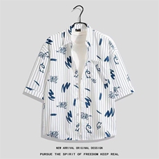 字母印花衬衫男士夏季套装凉感短袖衬衣服男生酷帅穿搭一整套，男装衬衫，星座506B