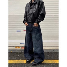 潮流刺绣男女拖地长裤弯刀牛仔裤宽松休闲阔腿裤子K71286-P43网图，男装牛仔裤，电商B245