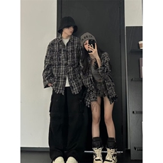 1506//QJ060/P45美式复古扎染格子休闲春秋季宽松百搭外套情侣装，女装短外套，星座1506