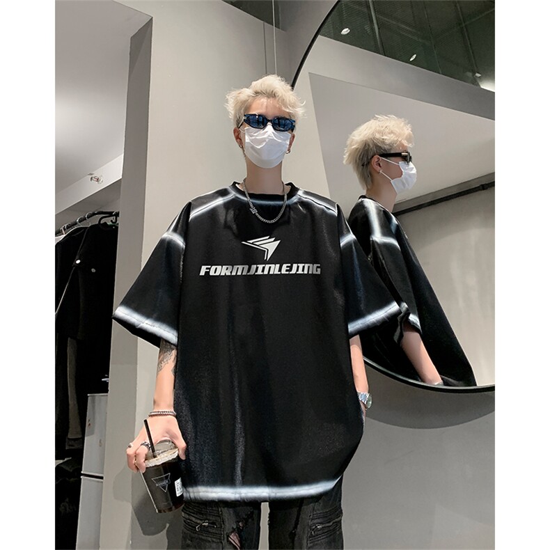 男装丝光棉喷漆短袖T恤2025夏印花五分袖体恤XZ514-2-2024110-P63,男装T恤,星座514-2(原B239)