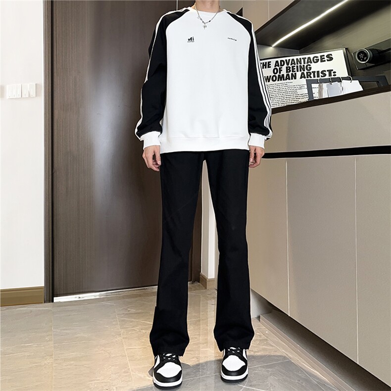 纯黑色渐变高弹修身直筒大码微喇毛边牛仔裤男K860-K861-K866-P50,男装牛仔裤,星座205