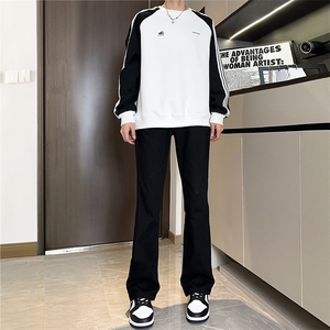 纯黑色渐变高弹修身直筒大码微喇毛边牛仔裤男K860-K861-K866-P50图片