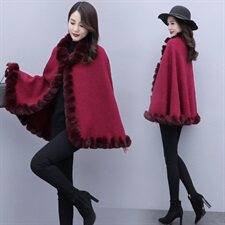 时尚加绒加厚斗篷外套女新款气质显瘦保暖披肩大衣，女装毛呢外套，芷墨服饰