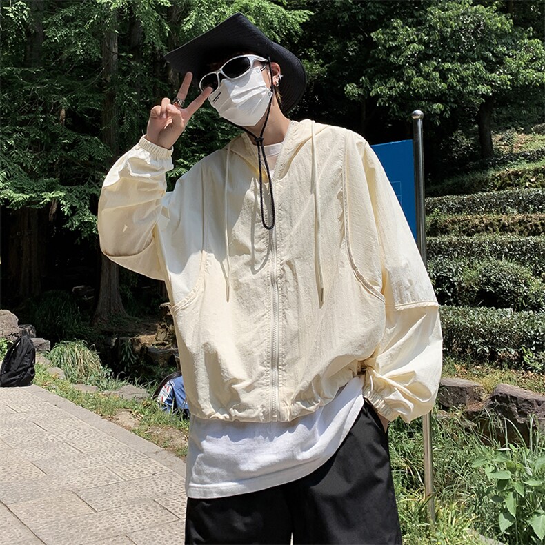 防晒衣男韩版潮流连帽纯色户外帅气2023夏季新款ins外套W4821-P40，男装防晒衣，星座412-2