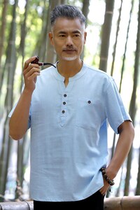 ACB529男士夏季新款休闲短袖衬衣修身风棉麻唐装衬衫P60,男装衬衫,电商B360