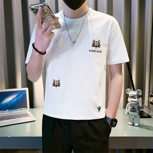 2025新款夏季短袖T恤男潮牌绣标圆领半袖体恤 A313-1-8189-P48图片