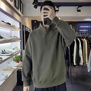 高级感翻领针织衫男设计感半拉链毛衣小众时尚情侣百搭宽松休闲图片