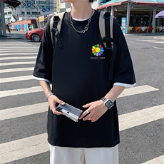 JT55101-P25假两件短袖t恤男大码胖子半袖体恤半截袖港风，男装T恤，电商A040