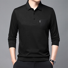 2023春夏季(仿羊绒)长袖T恤POLO衫纯色商务休闲中年衣服C620-P38，男装Polo衫，星座1402-2